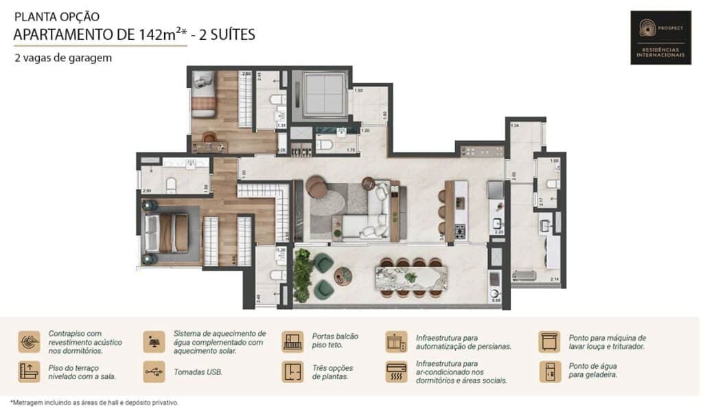 Planta 142m², 2 Suites