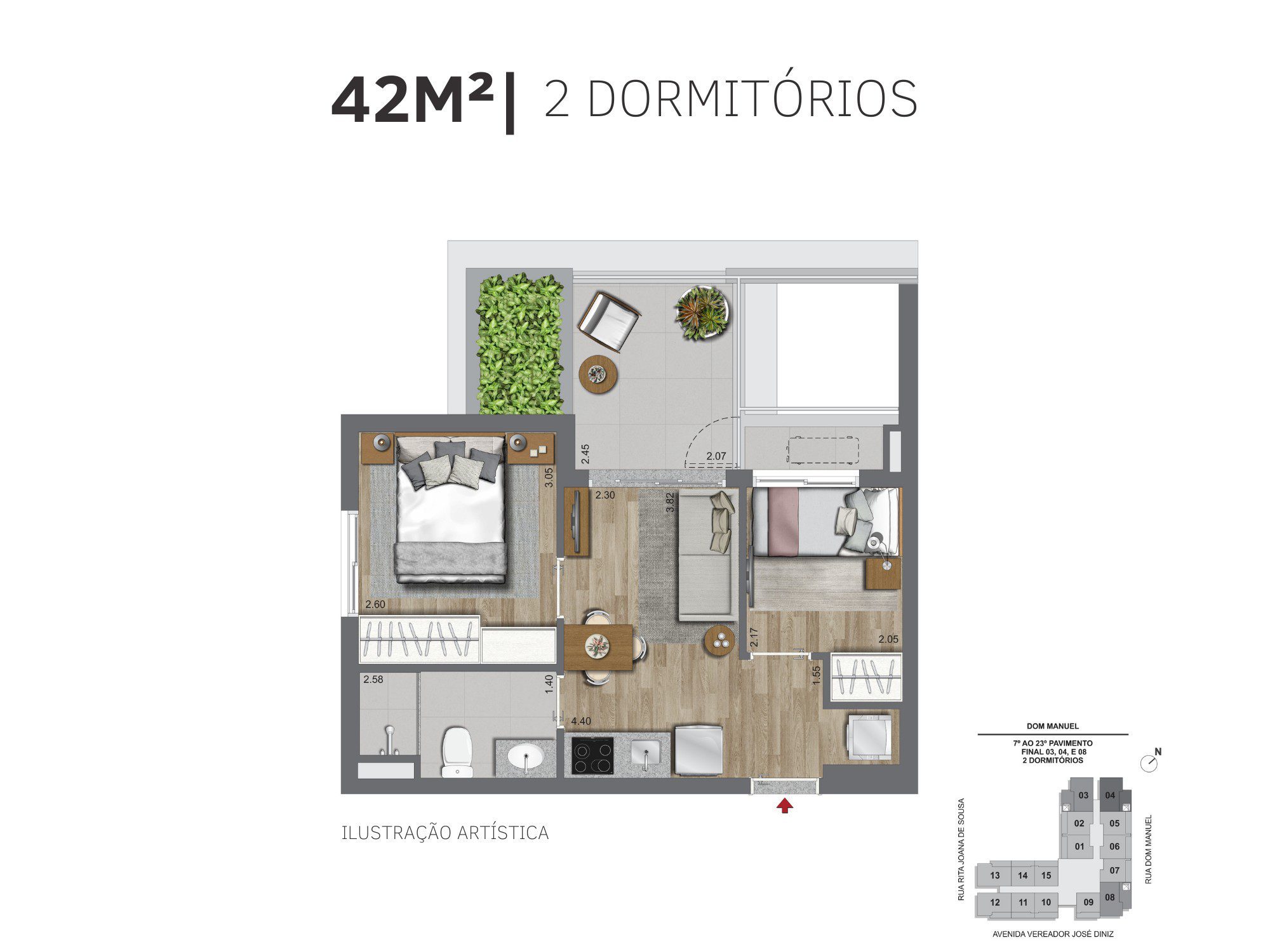 2 Dorms. 42m²