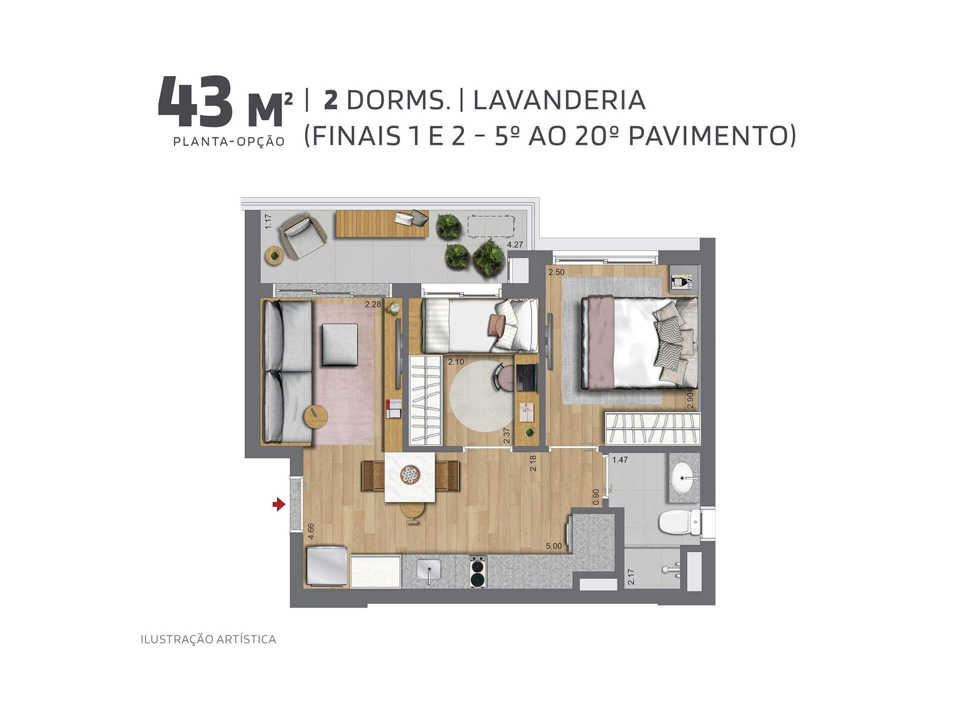 Planta 43m² - 2 Dorms