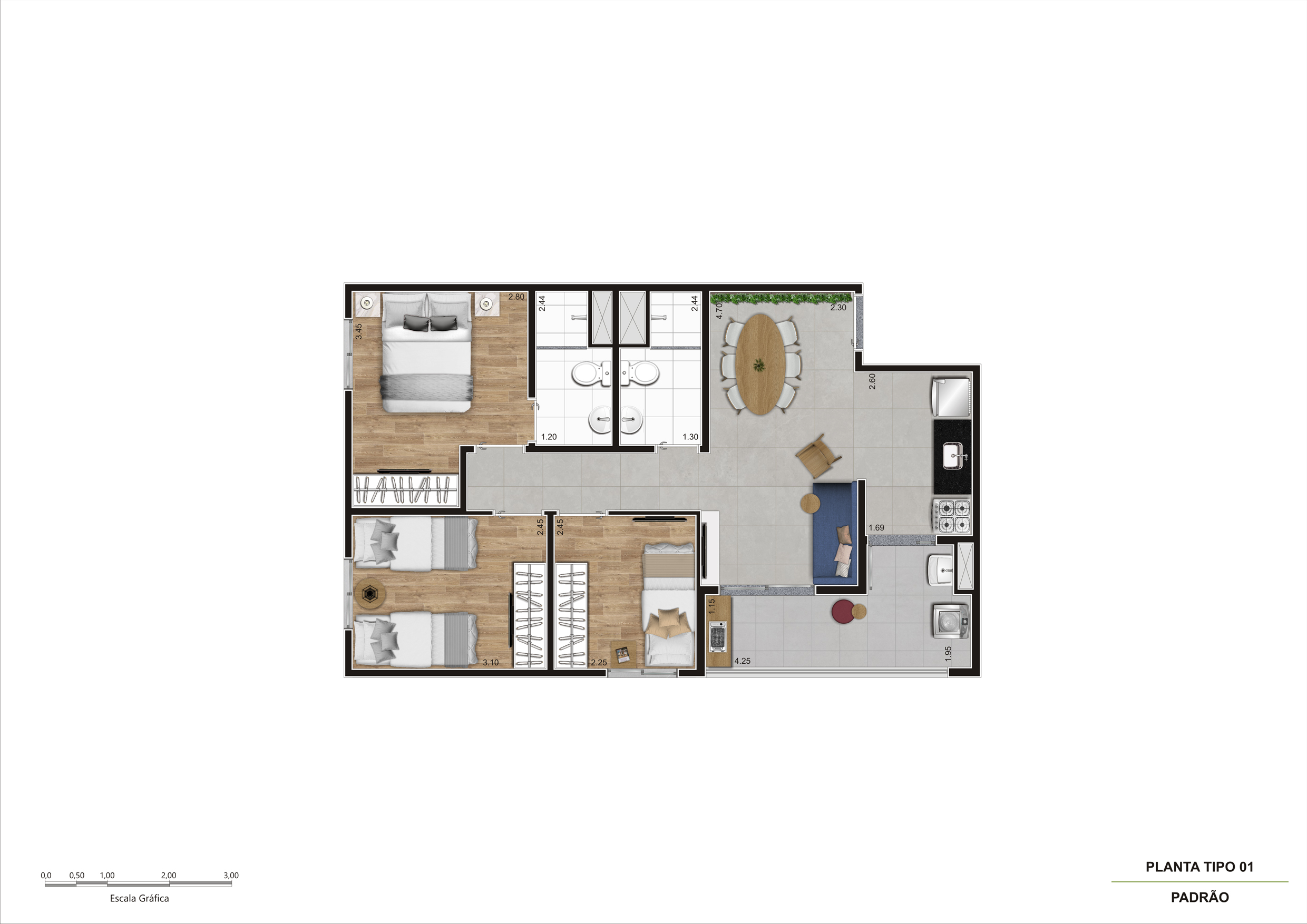 Planta Tipo 01 — 60m²