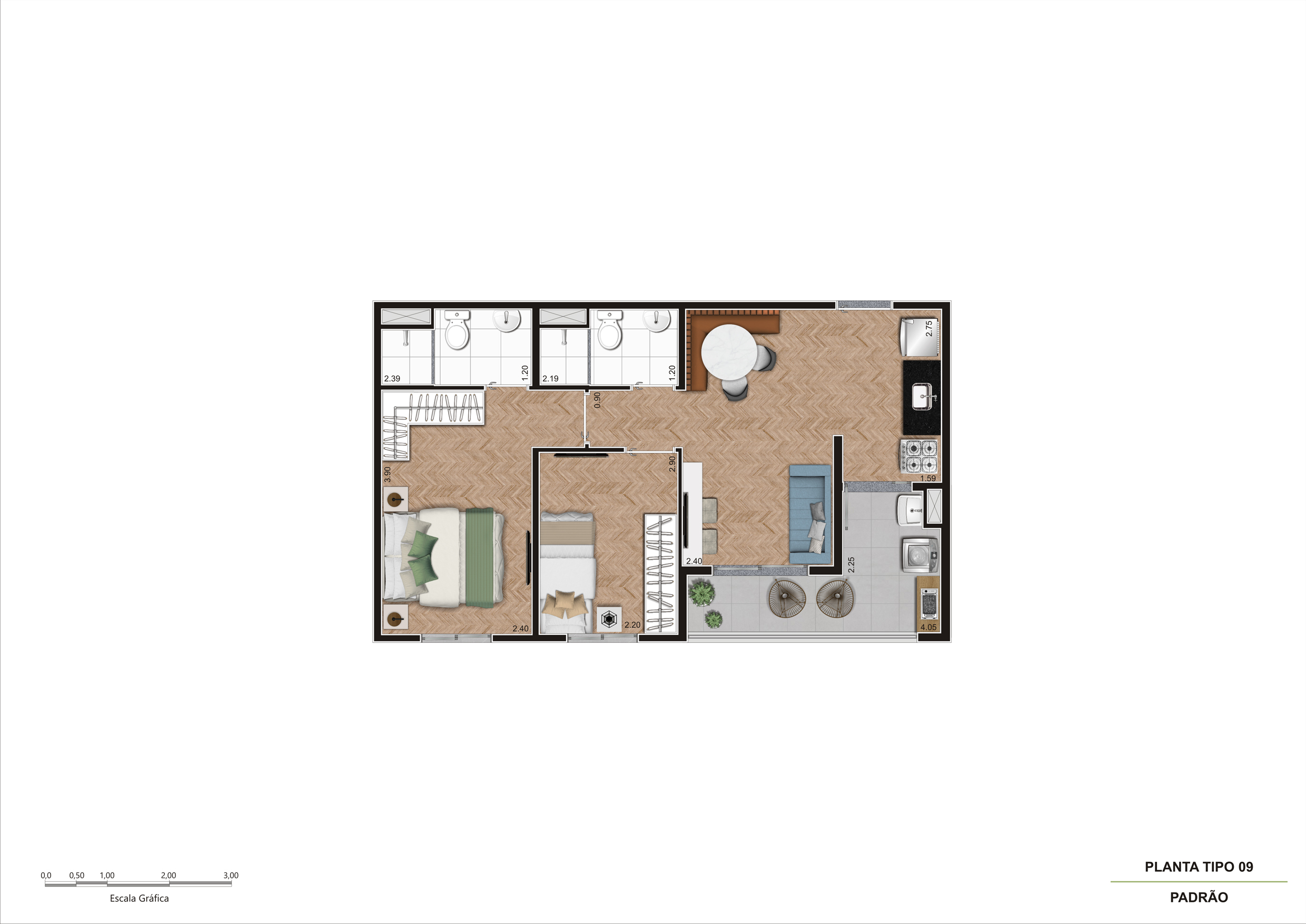 Planta Tipo 09 — 49,16m²
