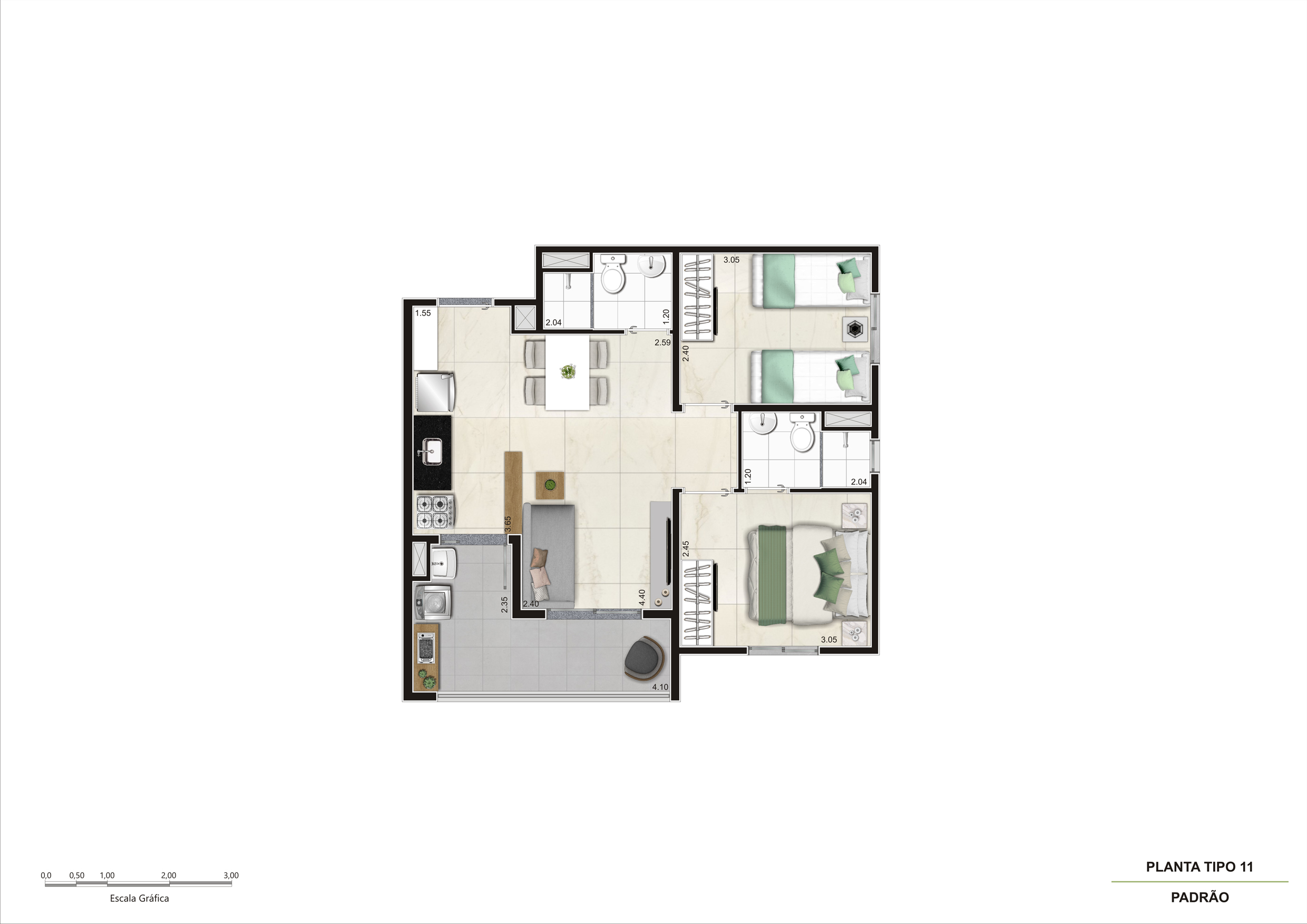 Planta Tipo 11 — 50,53m²