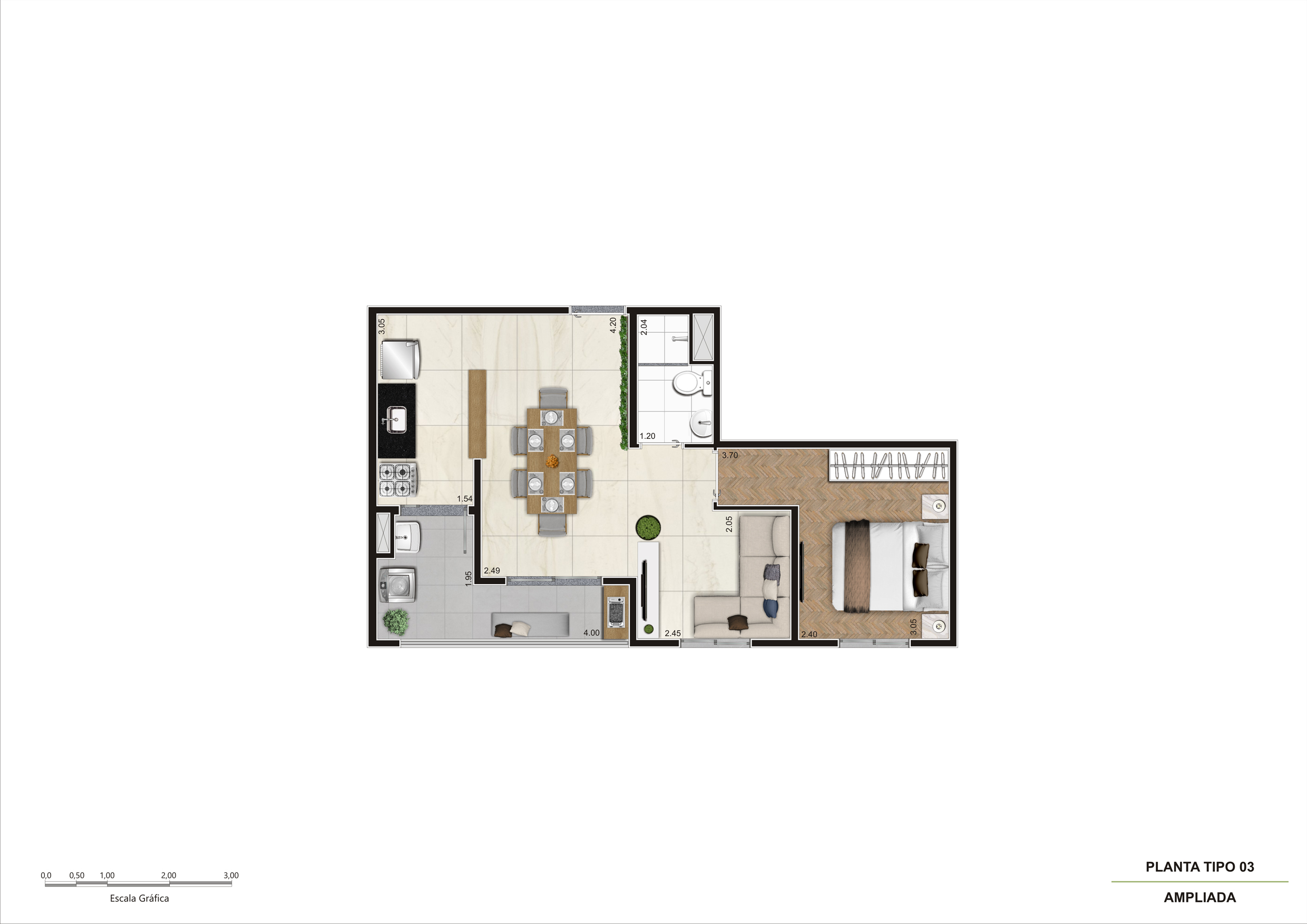 Planta Tipo 03 Ampliada — 42,15m²