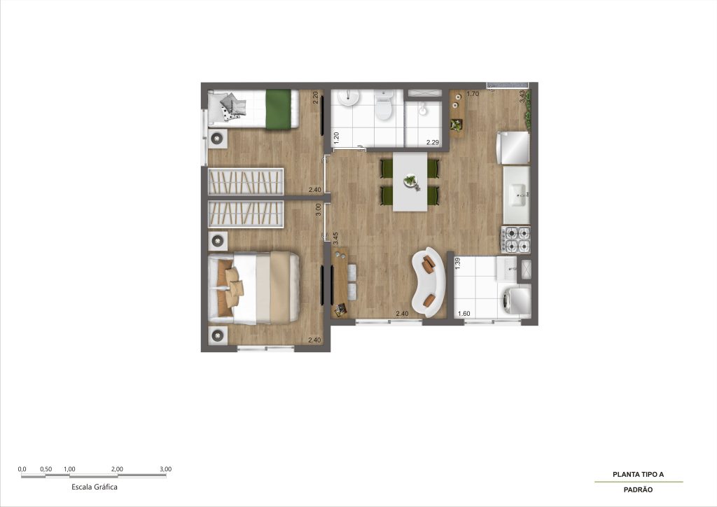 Planta Tipo A – 2 Quartos