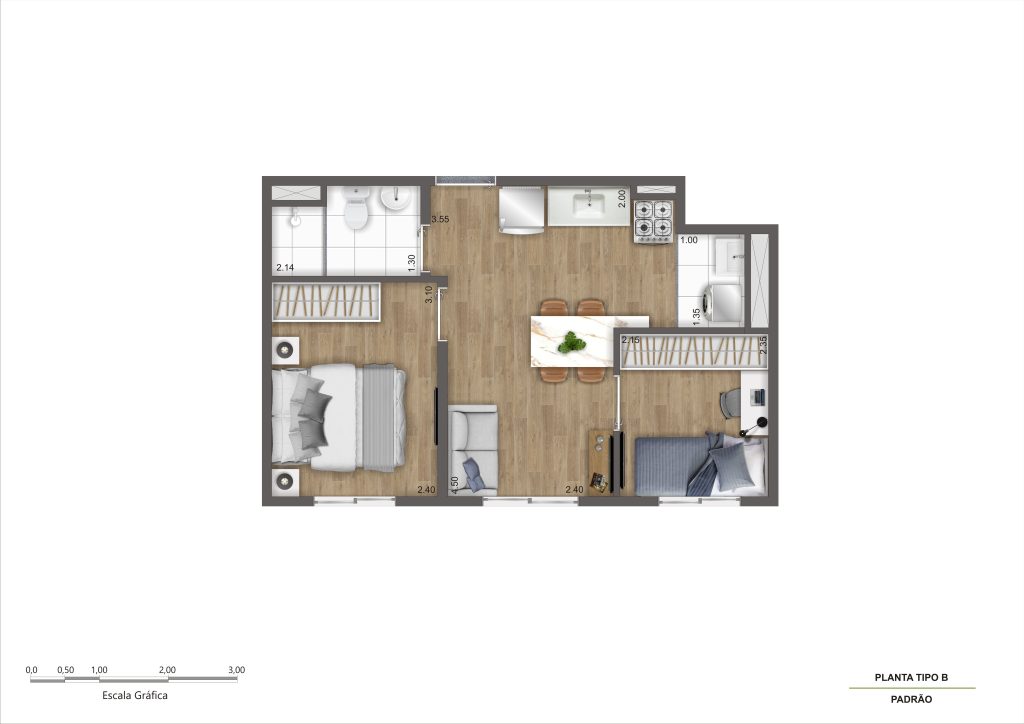 Planta Tipo B – 2 Quartos